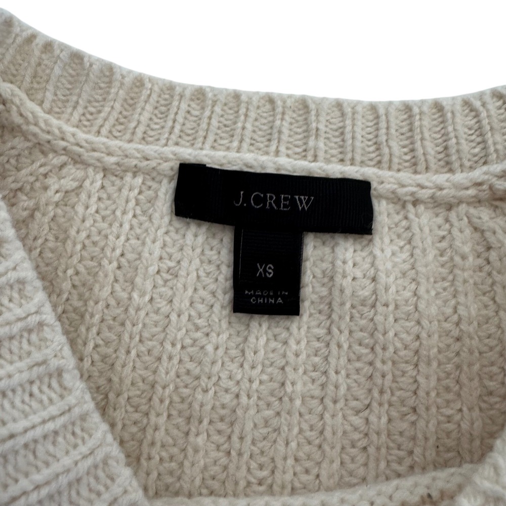 J.Crew Women's Sweater Cream Cotton Wool Knit Normcore Cottage Minimalist XS - Picture 6 of 11